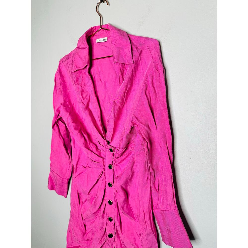 SANDRO Pink Collar Front Button Closure Asymmetrical Elvira Dress Size 36 - Picture 7 of 16